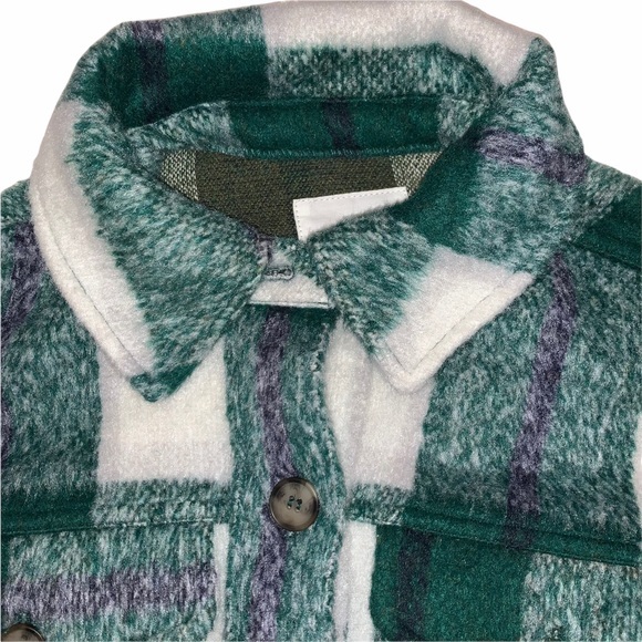 Avec Les Filles sz XS green white plaid button up long sleeve jacket shirt coat - Picture 5 of 13
